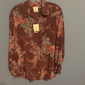 Vintage Laura Ashley poly Floral Brown Blouse nwt